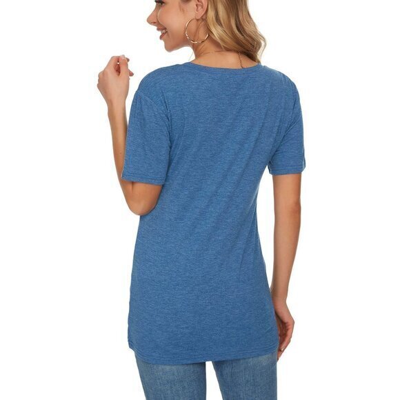 Women's Short Sleeve V-Neck Casual Tee with Pocket - Blue, XXL - Picture 2 of 5